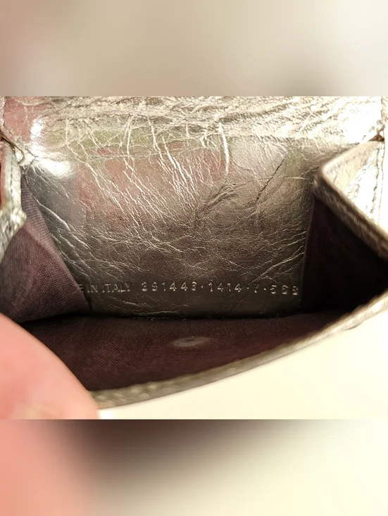 BALENCIAGA Silver Crinkle Trifold Compact Wallet - Picture 11 of 11